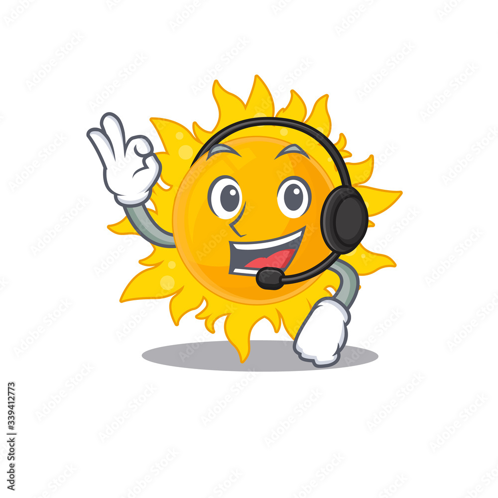 A gorgeous summer sun mascot character concept wearing headphone