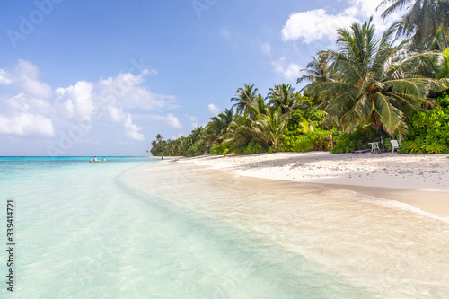 The amazing long white sand beach of Dhigurah, Maldives