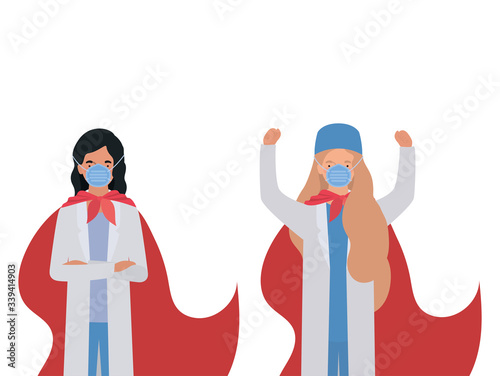 women doctors heroes with capes against 2019 ncov virus vector design