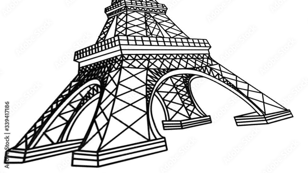 Hand drawn black and white animation doodle of Eiffel towel in Paris and Coronavirus symbol on whiteboard Hand drawn black and white animation doodle of Eiffel towel in Paris and Coronavirus symbol on whiteboard