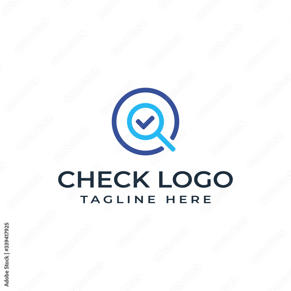 Design a logo template for your business, Modern and lines style, Check and Find vector or circle shape with a check and magnifying glass icon