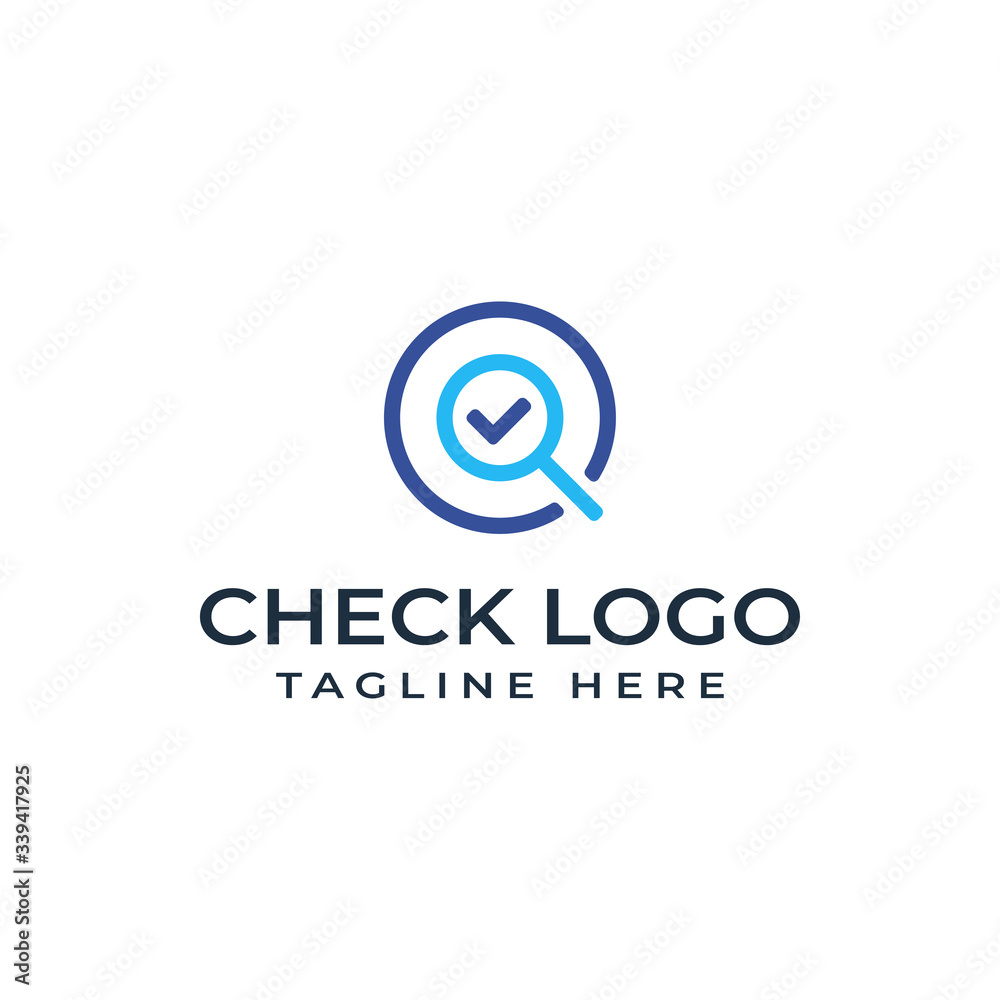 Design a logo template for your business, Modern and lines style, Check and Find vector or circle shape with a check and magnifying glass icon Design a logo template for your business, Modern and lines style, Check and Find vector or circle shape with a check and magnifying glass icon