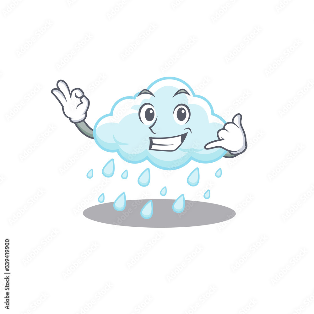 Cartoon design of cloudy rainy with call me funny gesture Cartoon design of cloudy rainy with call me funny gesture
