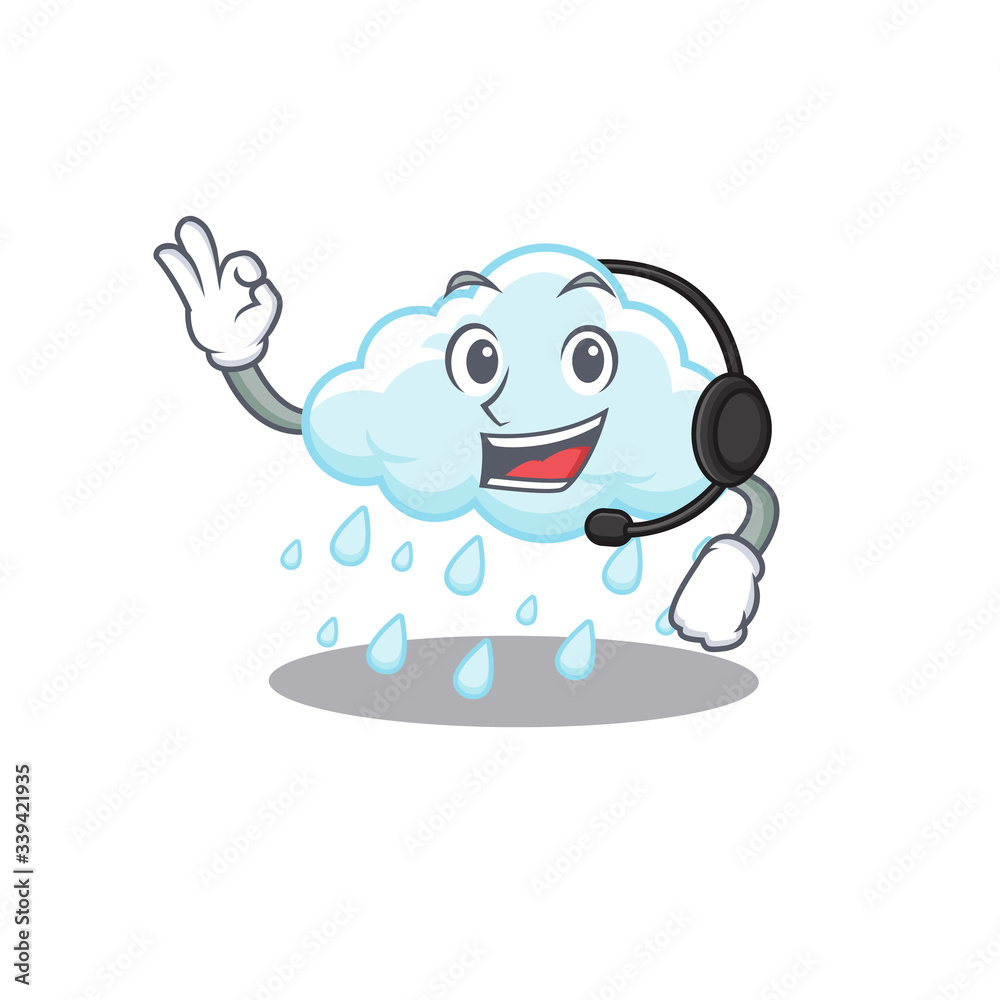 A gorgeous cloudy rainy mascot character concept wearing headphone A gorgeous cloudy rainy mascot character concept wearing headphone