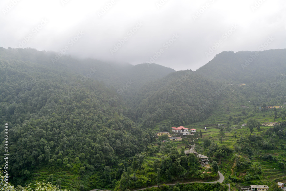 mountain landscape with fog