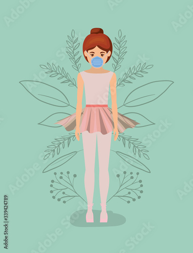 Woman dancer with mask against 2019 ncov virus vector design