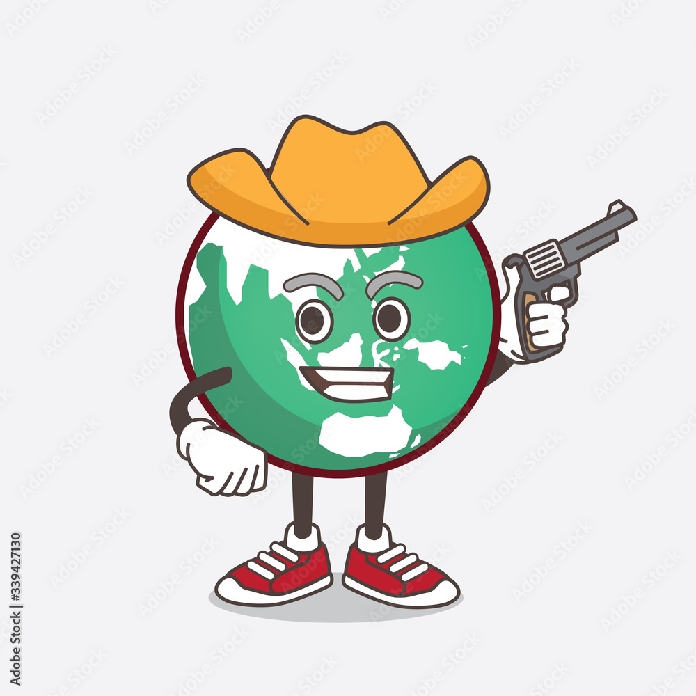 Planet Earth cartoon mascot character holding gun Stock Vector