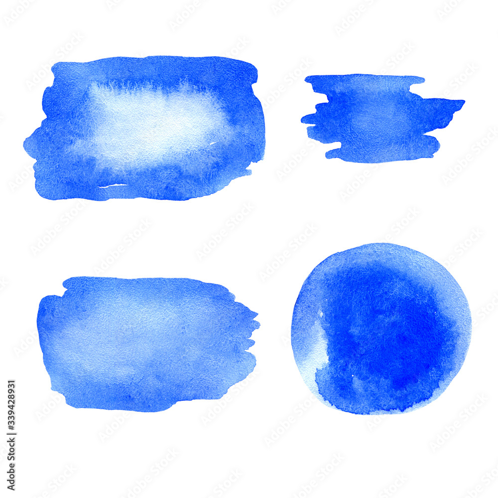 watercolor blue elements, spots, circle isolated on white