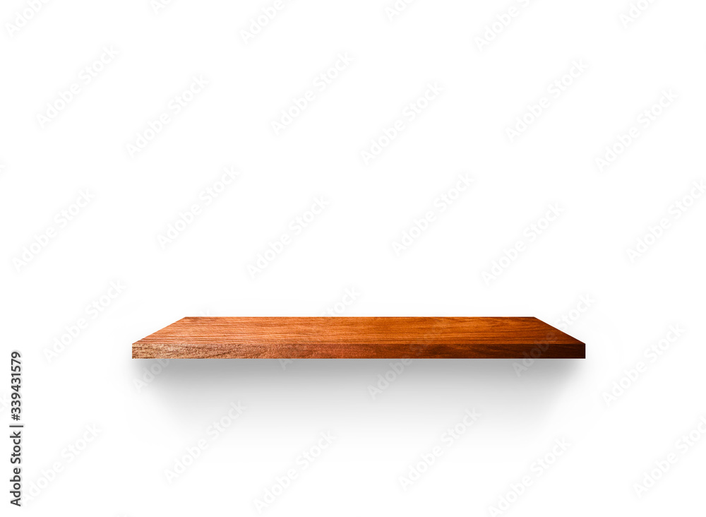 Light wooden shelves isolated on white background with clipping path for your product placement or montage Light wooden shelves isolated on white background with clipping path for your product placement or montage