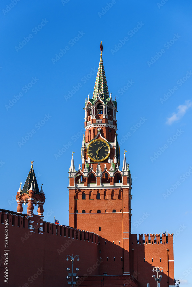 Spasskaya tower of the Moscow Kremlin. Tower with the main clock of Russia. Spasskaya tower of the Moscow Kremlin. Tower with the main clock of Russia.
