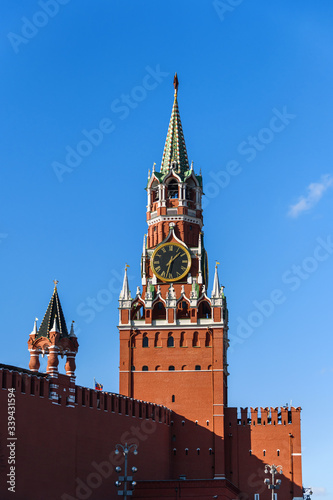 Spasskaya tower of the Moscow Kremlin. Tower with the main clock of Russia.