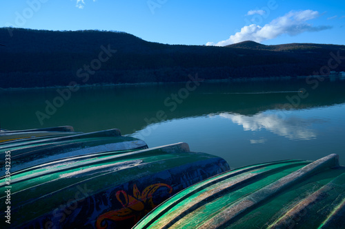 Boat mooring on a mountain lake.