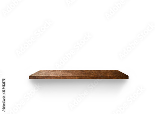 Light wooden shelves isolated on white background with clipping path for your product placement or montage