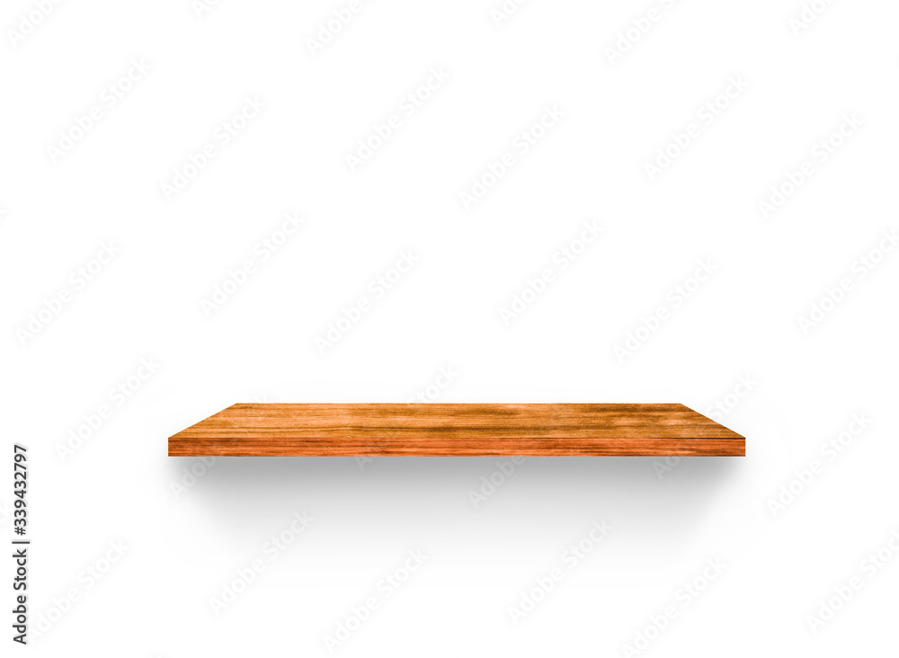 Hardwood shelves isolated on white background. copy space for design with clipping path for your product placement or montage