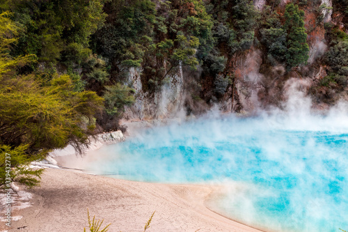 Hot springs at Waimangu geothermal park in New Zealand. photo