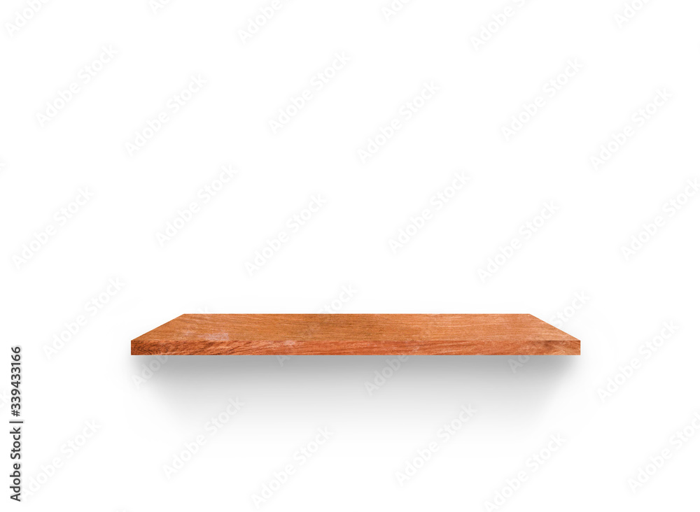 Hardwood shelves isolated on white background. copy space for design with clipping path for your product placement or montage Hardwood shelves isolated on white background. copy space for design with clipping path for your product placement or montage