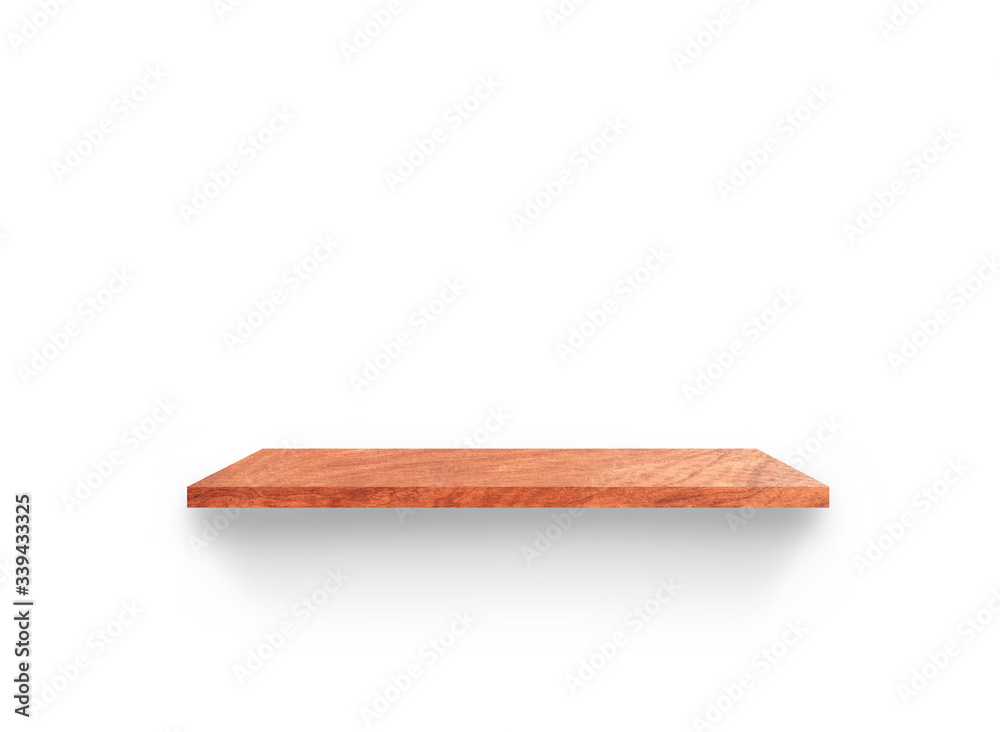 Hardwood shelves isolated on white background. copy space for design with clipping path for your product placement or montage Hardwood shelves isolated on white background. copy space for design with clipping path for your product placement or montage
