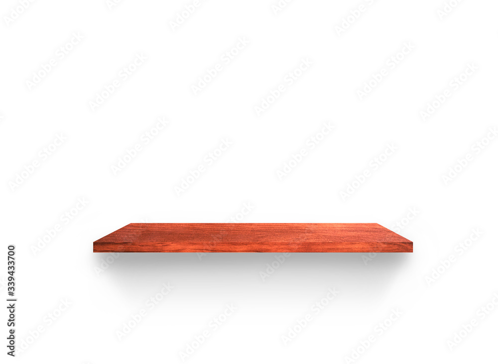 Hardwood shelves isolated on white background. copy space for design with clipping path for your product placement or montage