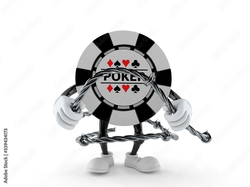 Gambling chip character holding barbed wire