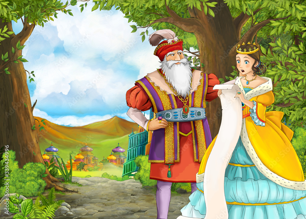 Obraz premium Cartoon nature scene with beautiful castle - kids illustration