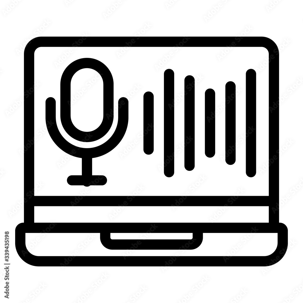 Laptop audio record icon. Outline laptop audio record vector icon for web design isolated on white background Laptop audio record icon. Outline laptop audio record vector icon for web design isolated on white background