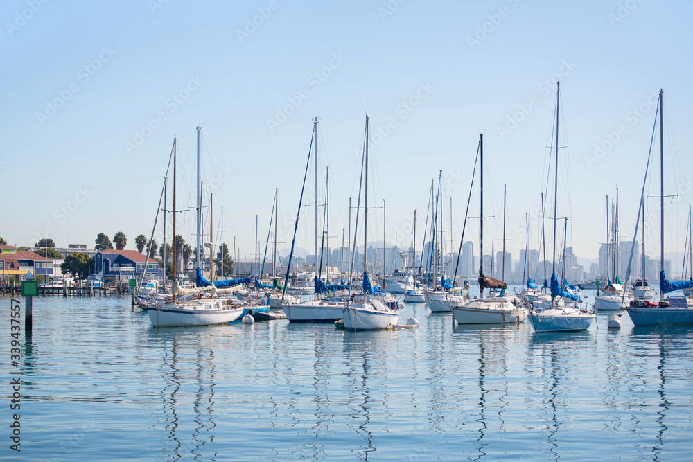 San Diego Waterfront with sailing Boats.