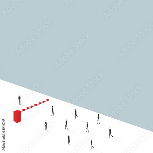 Geschäftsmänner stehen vor Hindernis, einer dahinter - Problem. Vektor. Abstrakt.	