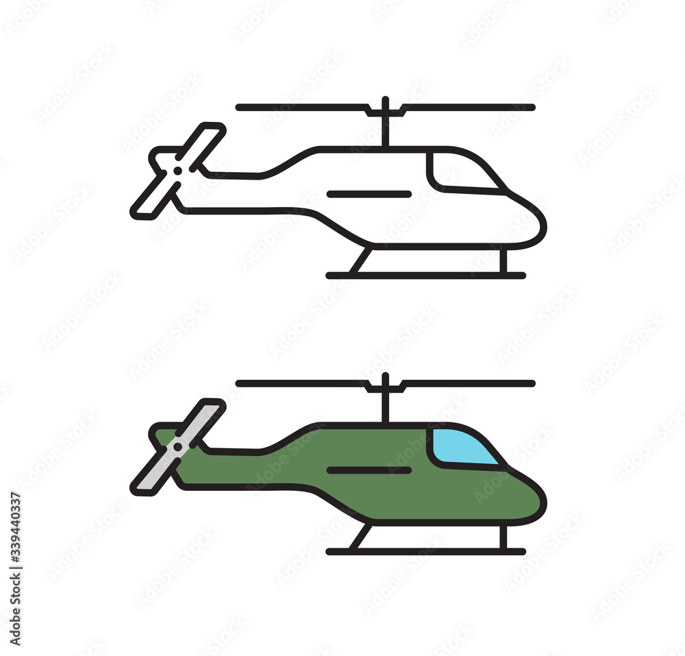 Helicopter icon. Linear symbol of the transport in vector.