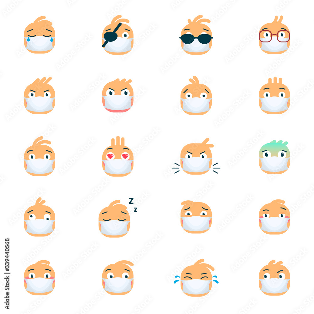 Emotion icons. Set of flat Emoji symbols.
