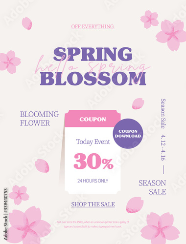 Spring season sale. Coupon web page of flower illustration. Flower frame vector illustration.