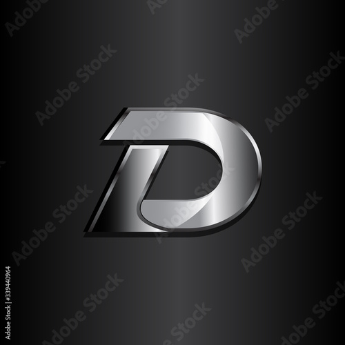 Modern design letter d with color metal on black background