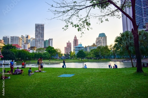 Thai people at the Lumpini Park, Bangkok, Thailand