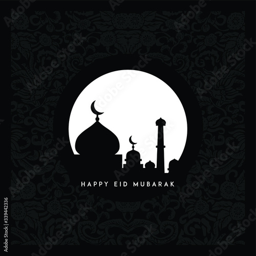 Islamic creative vector design for Eid Mubarak. Greeting card template with arabic pattern and calligraphy. Translation 

of text : Eid Mubarak - Blessed festival. Beautiful ornamental ramadan wishes.