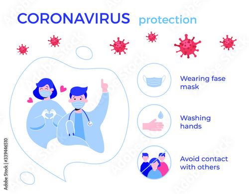 2019-nCoV covid-19 virus protection tips. Coronovirus alert. Prevention infographics. Set of isolated vector illustration in cartoon style.