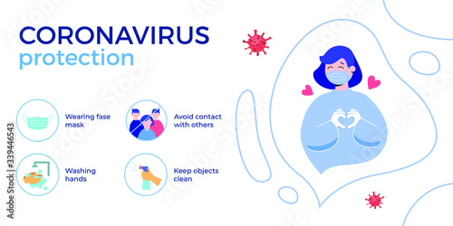 2019-nCoV covid-19 virus protection tips. Coronovirus alert. Prevention infographics. Set of isolated vector illustration in cartoon style.