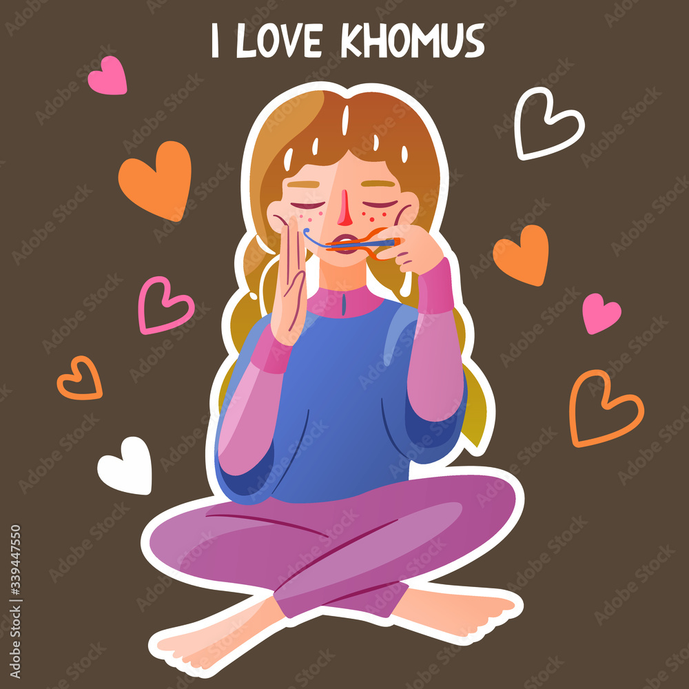 Sweet girl with pigtails sitting in the lotus position and plays the Jew's harp. Lettering I love khomus. Cute picture for fans of ethnic musical instruments. Vector isolated colorful character. Sweet girl with pigtails sitting in the lotus position and plays the Jew's harp. Lettering I love khomus. Cute picture for fans of ethnic musical instruments. Vector isolated colorful character.