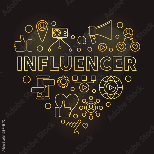 Influencer vector concept outline golden heart illustration on dark background
