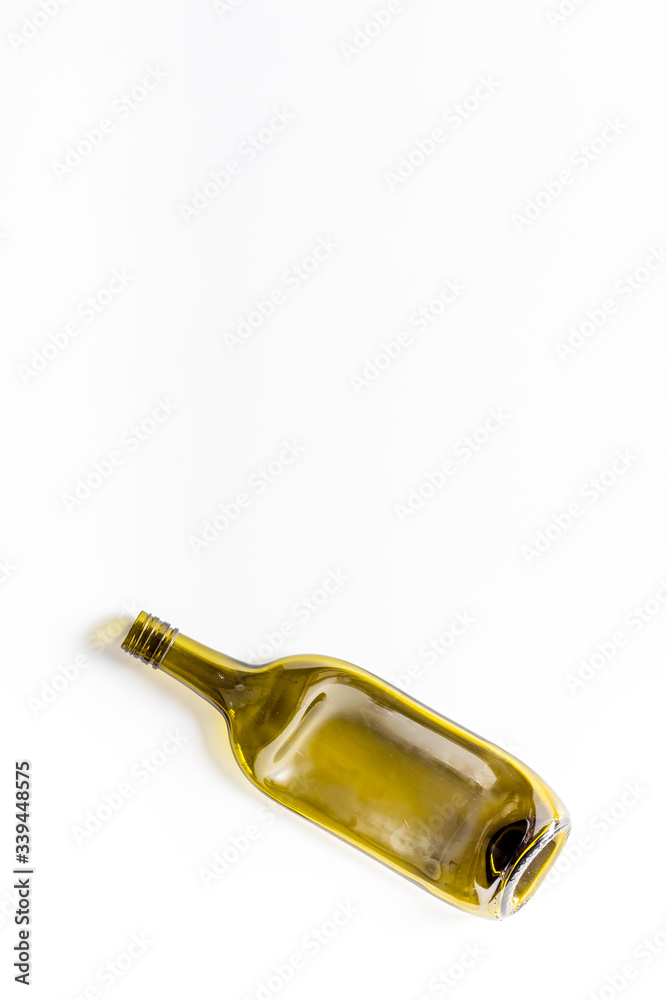 Fototapeta premium Wine bottle on white background top view copy space