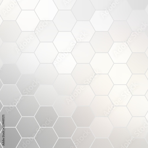 Hexagon silver subtle abstract illustration. White grey shiny background. Geometric pattern.