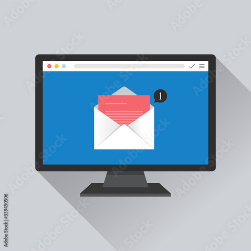 Email notification concept on browser. Newsletter and messaging received on monitor screen symbol. Vector template illustration