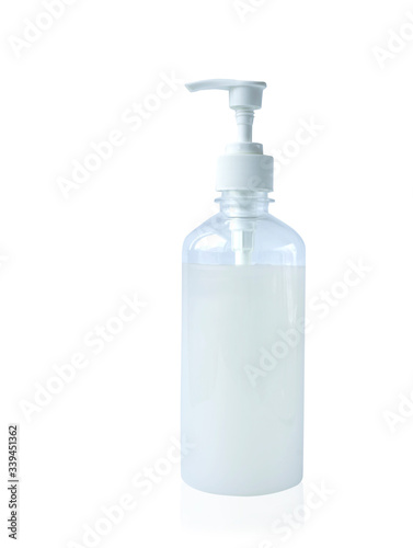 Close up of a white bottle, Plastic bottle of body lotion isolated on white background