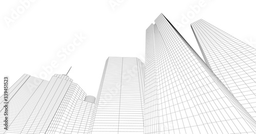 Modern architecture in a beautiful metropolis.Freehand line drawing illustration  3D illustration