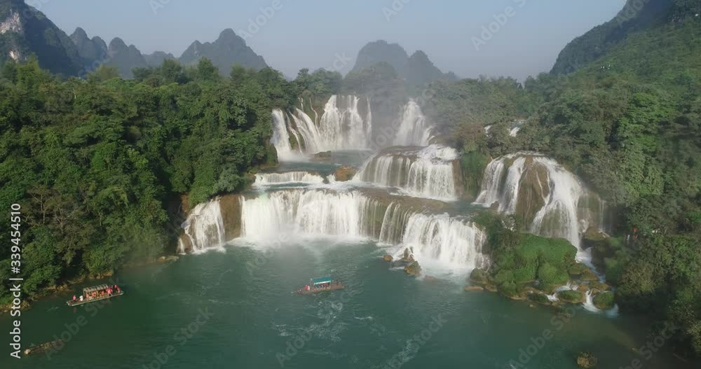 Beautiful waterfall. Ban Gioc waterfall or Detian waterfall is landmarks name of two waterfalls in border Cao Bang, Vietnam and Daxin County, China. Stock video footage Amazing landscape for travel