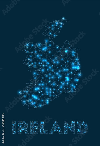 Ireland network map. Abstract geometric map of the country. Internet connections and telecommunication design. Elegant vector illustration.