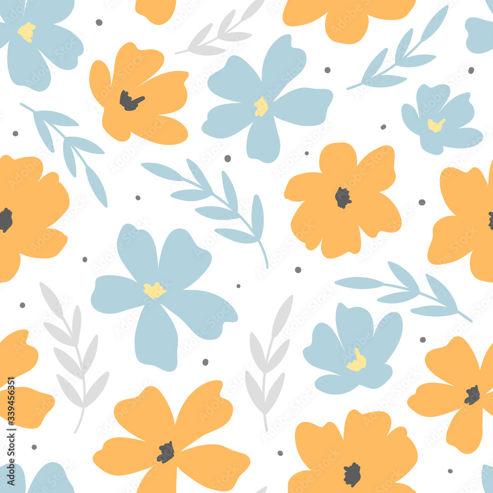 Naklejka Decorative hand drawn floral seamless pattern for print, textile, fabric. Modern flowers background.