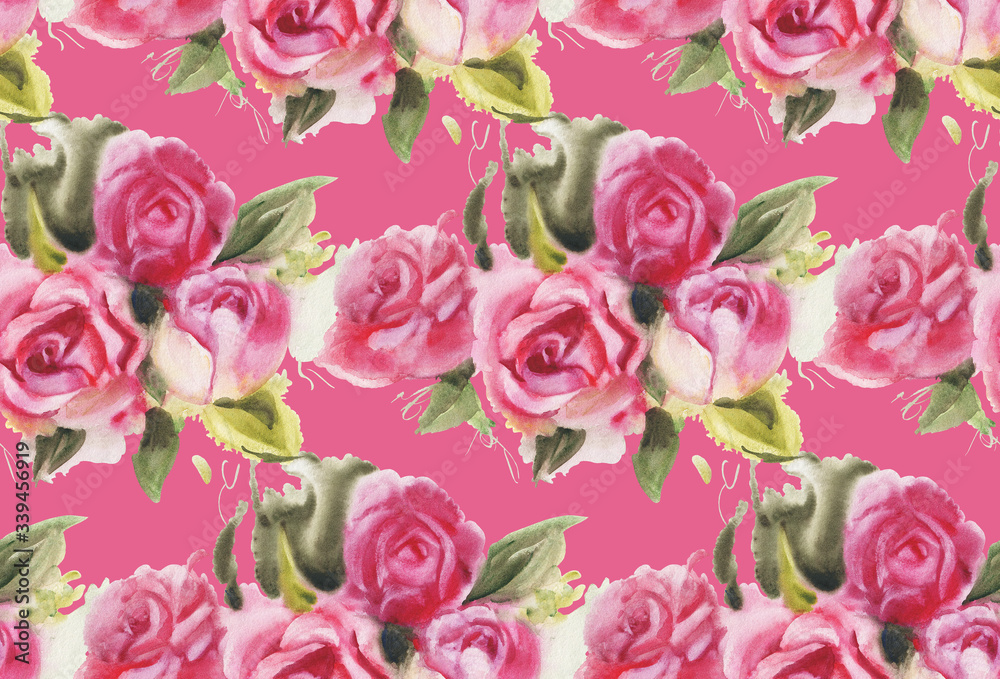 Seamless pattern with watercolor roses