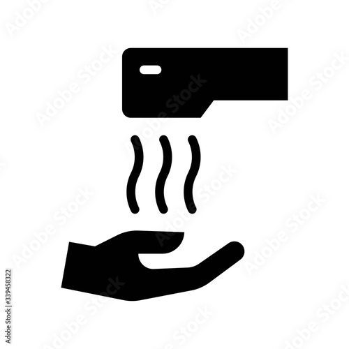wash hand or hygiene related heated or hot air hand dryer with hand vector in solid design,