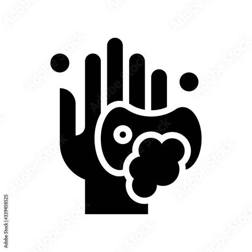 wash hand or hygiene related soap on hands with soap bubbles vector in solid design,