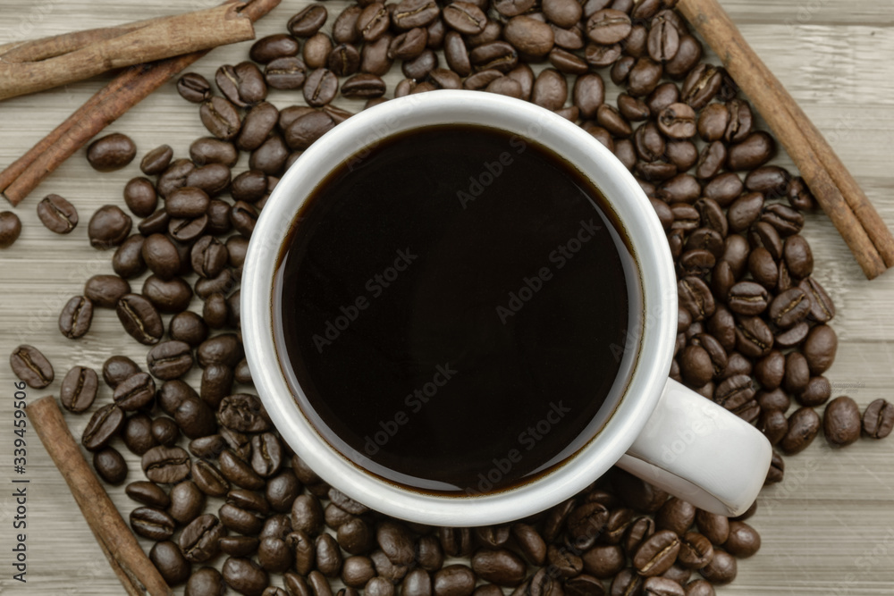 Morning coffee beans with cinnamon Morning coffee beans with cinnamon