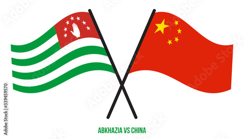 Abkhazia and China Flags Crossed And Waving Flat Style. Official Proportion. Correct Colors